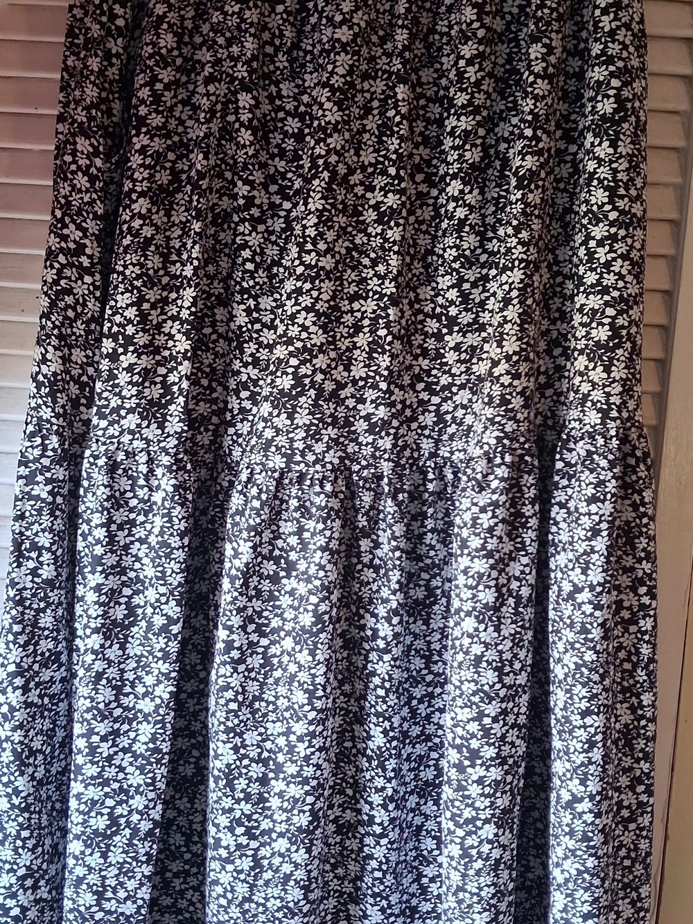 Black and White Floral Tiered Maxi Skirt
